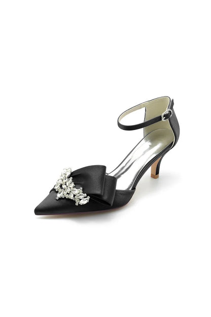 Rhinestone Pointed Toe Satin High Heels