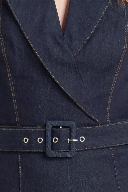 LE BONHEUR V CUT VOW DENIM JUMPSUIT FINAL SALE