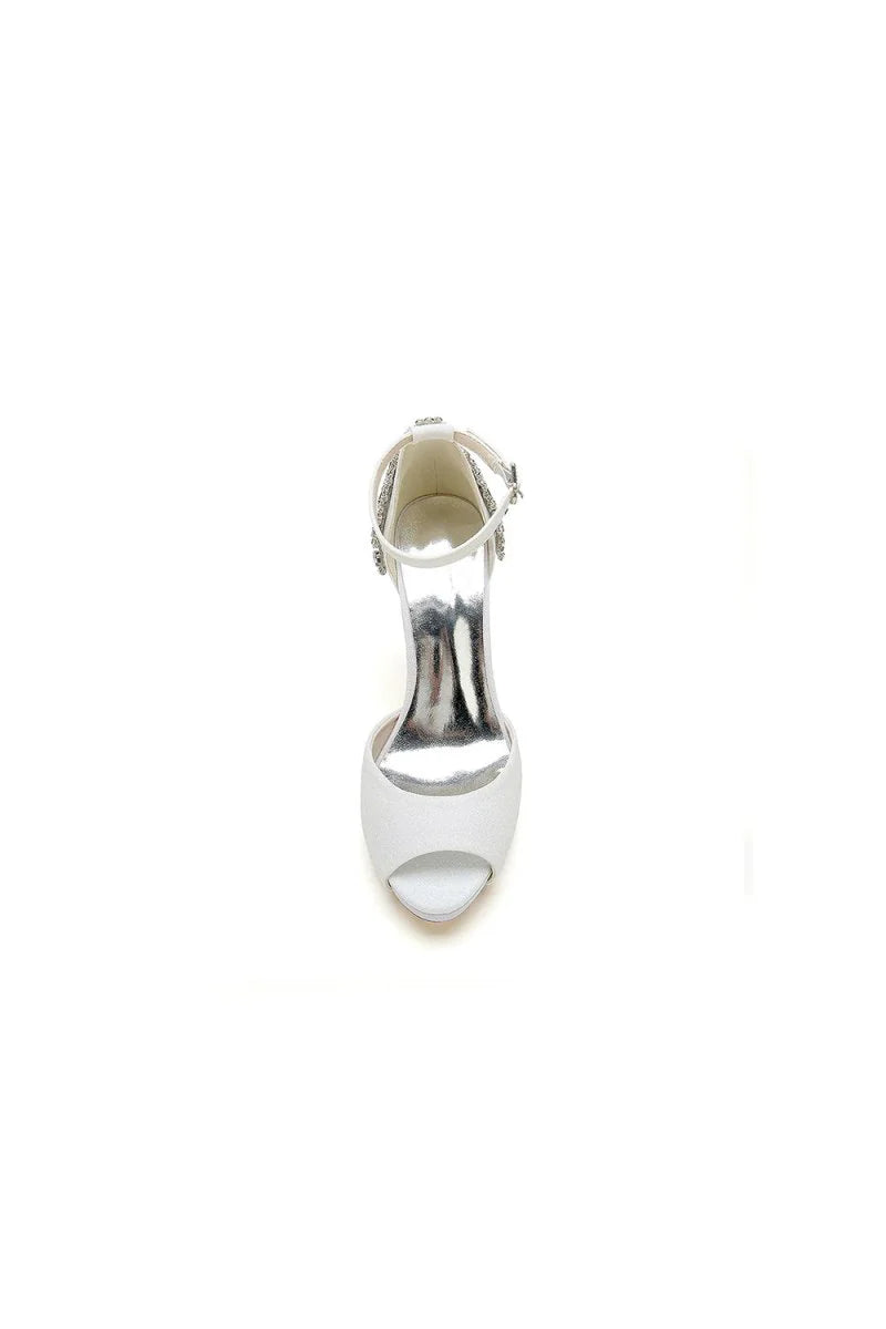 Peep Toe Chunky Heel Rhinestone Embellished