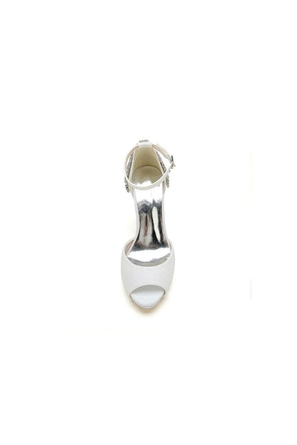 Peep Toe Chunky Heel Rhinestone Embellished