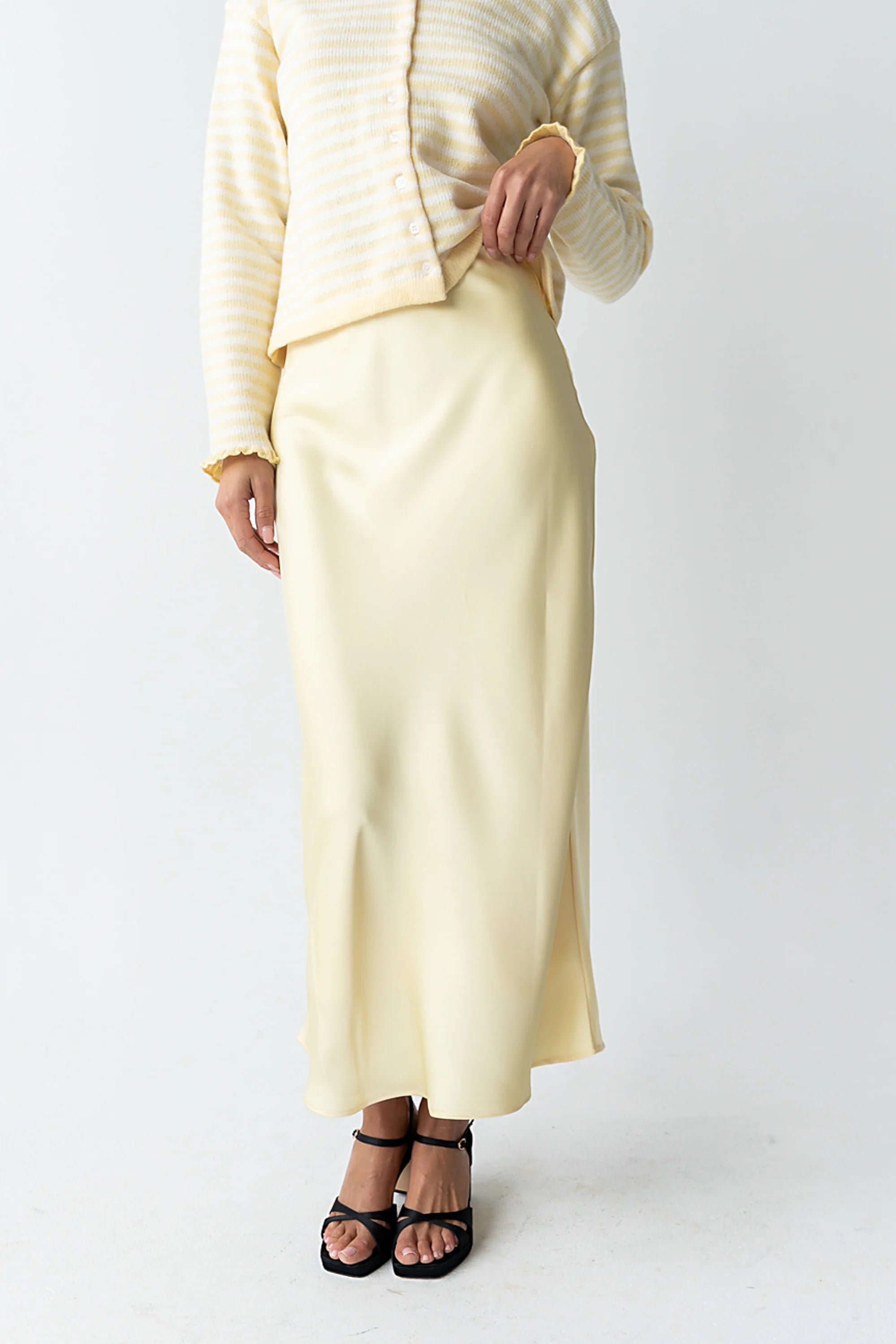 Tory Satin Maxi Skirt in Yellow