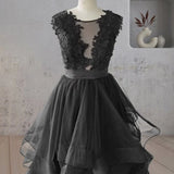 Vintage A Line Black Tulle Wedding Dress with Ruffles