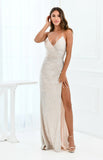 Eclipse Gown Platinum V Neck Sequin Dress