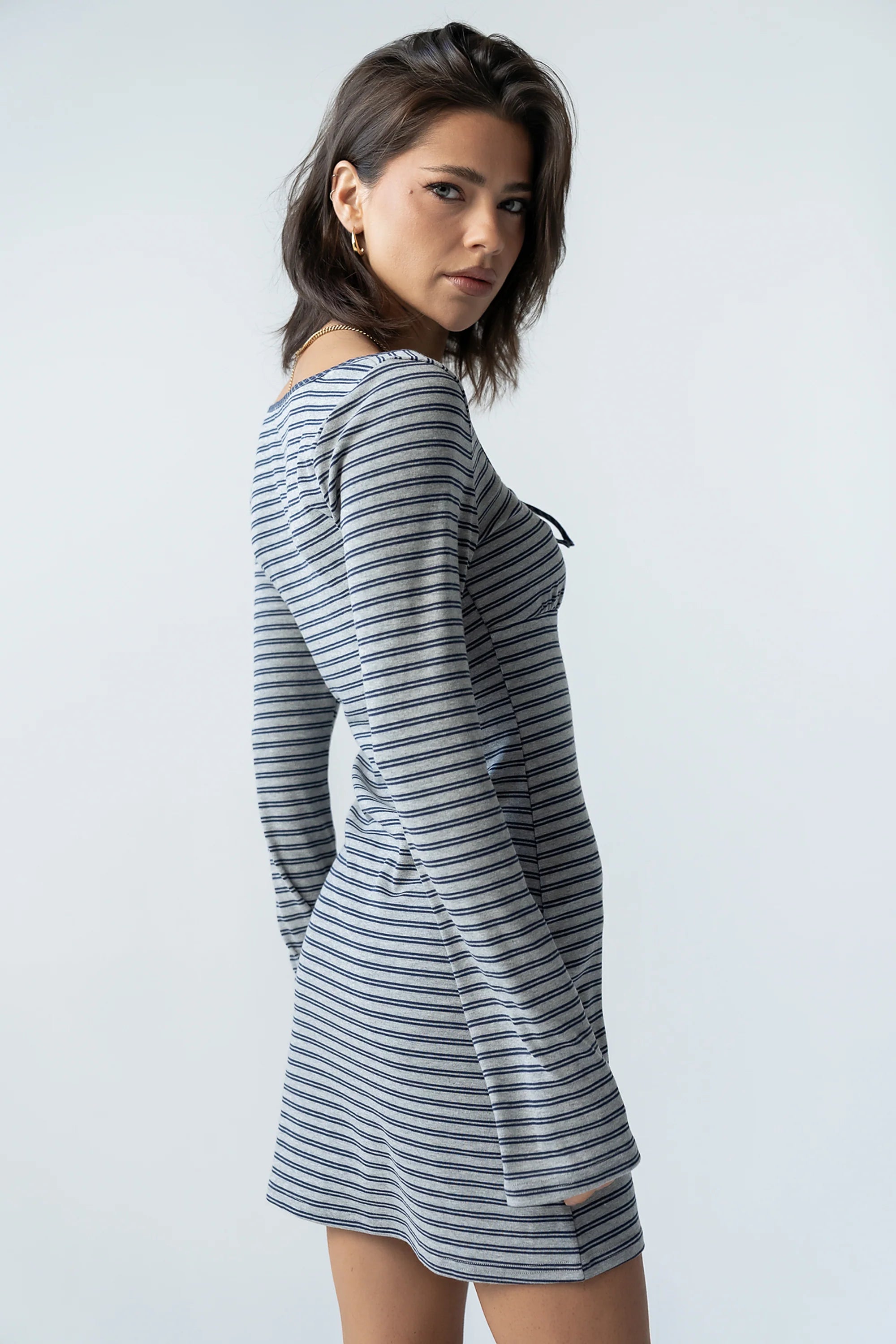 Venice Striped Mini Dress in Heather Grey