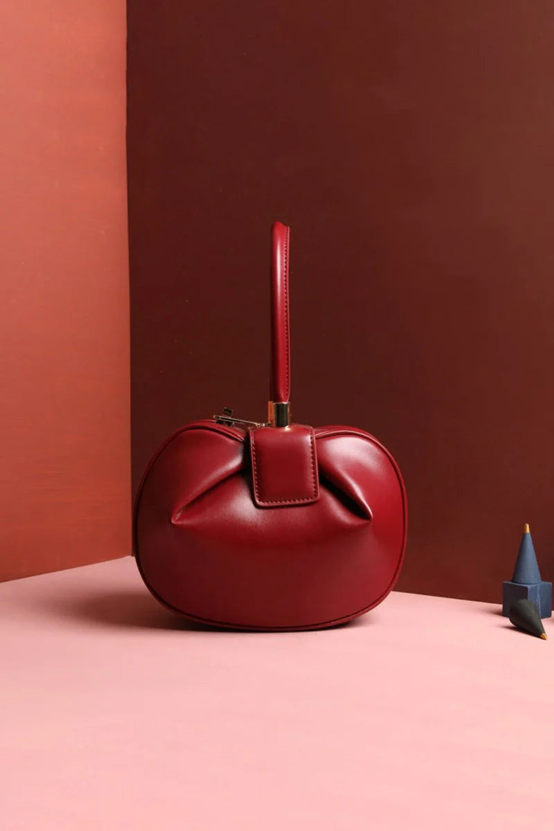 Womens Knotted Cherry Top Handle Clutch in Genuine Leather