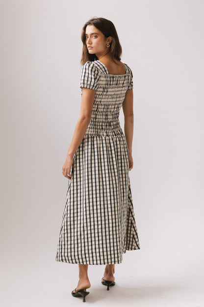 Erin Smocked Maxi Dress in Navy
