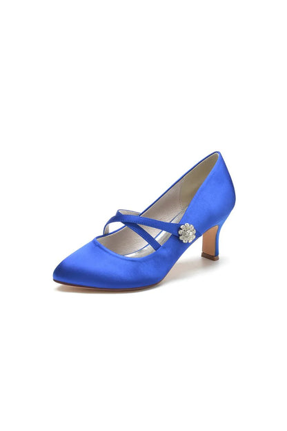 Rhinestone Pointed Toe Satin Stiletto Heels