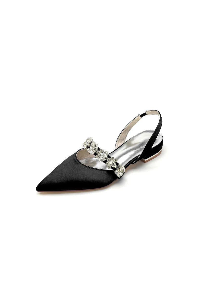 Pointed Toe Rhinestone Wedding Flats Low Heel Bridal Shoes