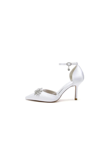 White Pointed Toe with Rhinestone Flower