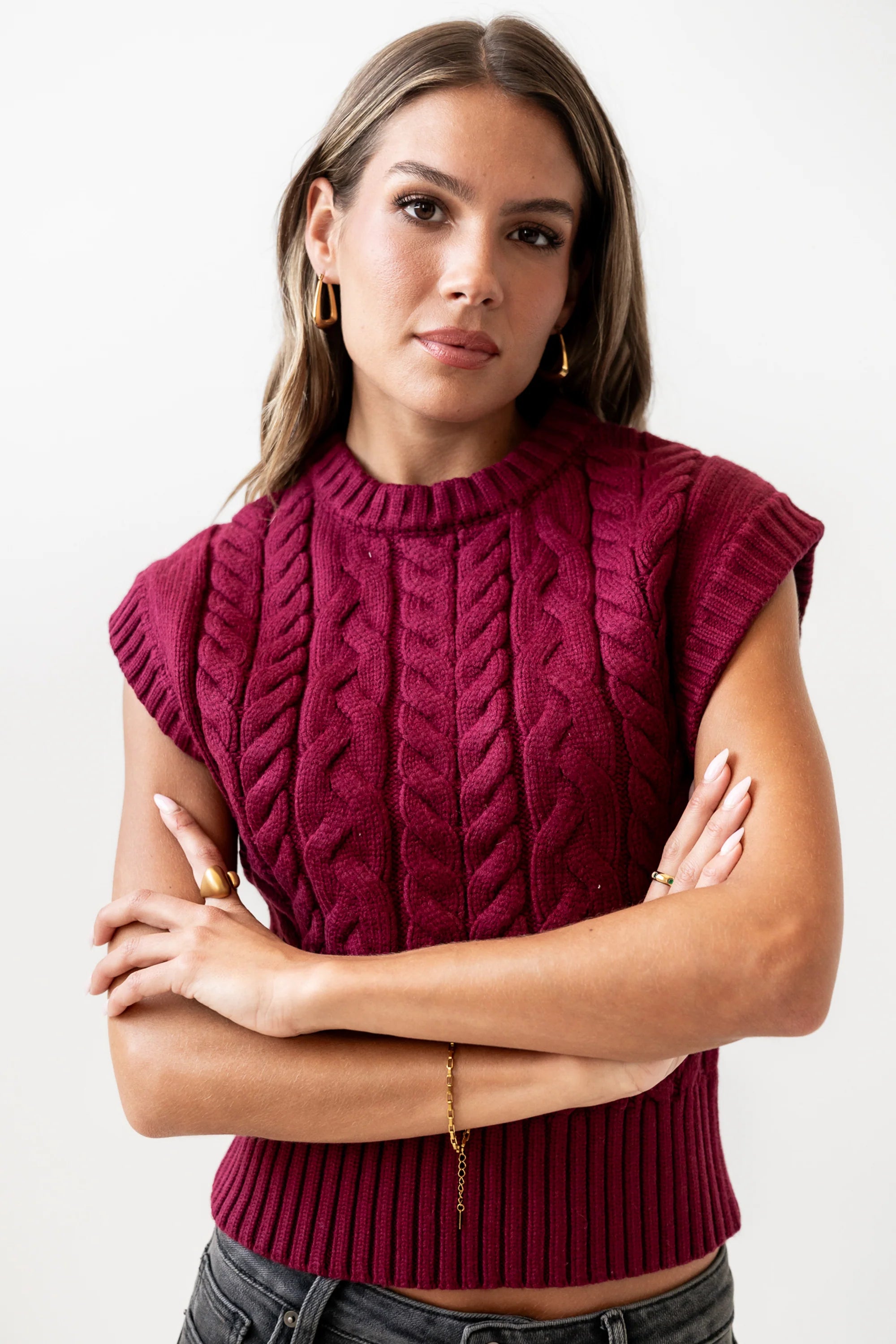 Lennie Cable Knit Top in Burgundy FINAL SALE
