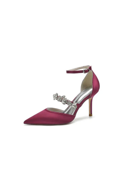 Crystal Strap Pointed Toe Satin High Heels