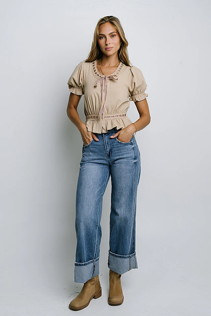 Jade Cuffed Wide Leg Jeans in Medium Wash FINAL SALE