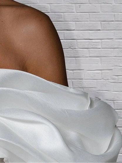 Sheath Glitter Short Off the Shoulder Wedding Dress With Lace Up Back