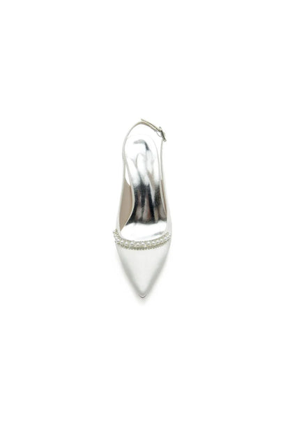 Pearl Embellished Peep Toe Slingback High Heels