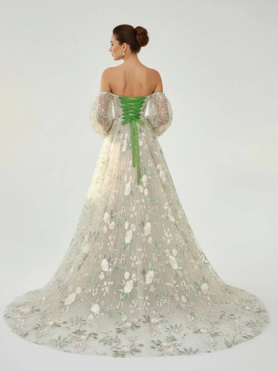 A Line Light Green Sweetheart Pearl Wedding Dress