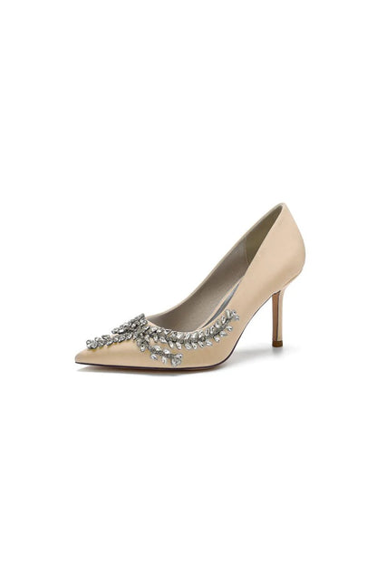 Cocktail Pointed Toe Crystal Satin High Heels