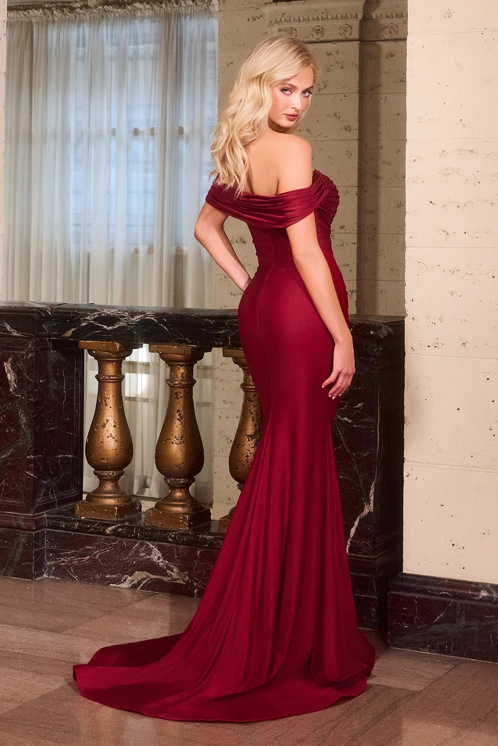 Gadot Gown Off the Shoulder Crystal Satin Dress