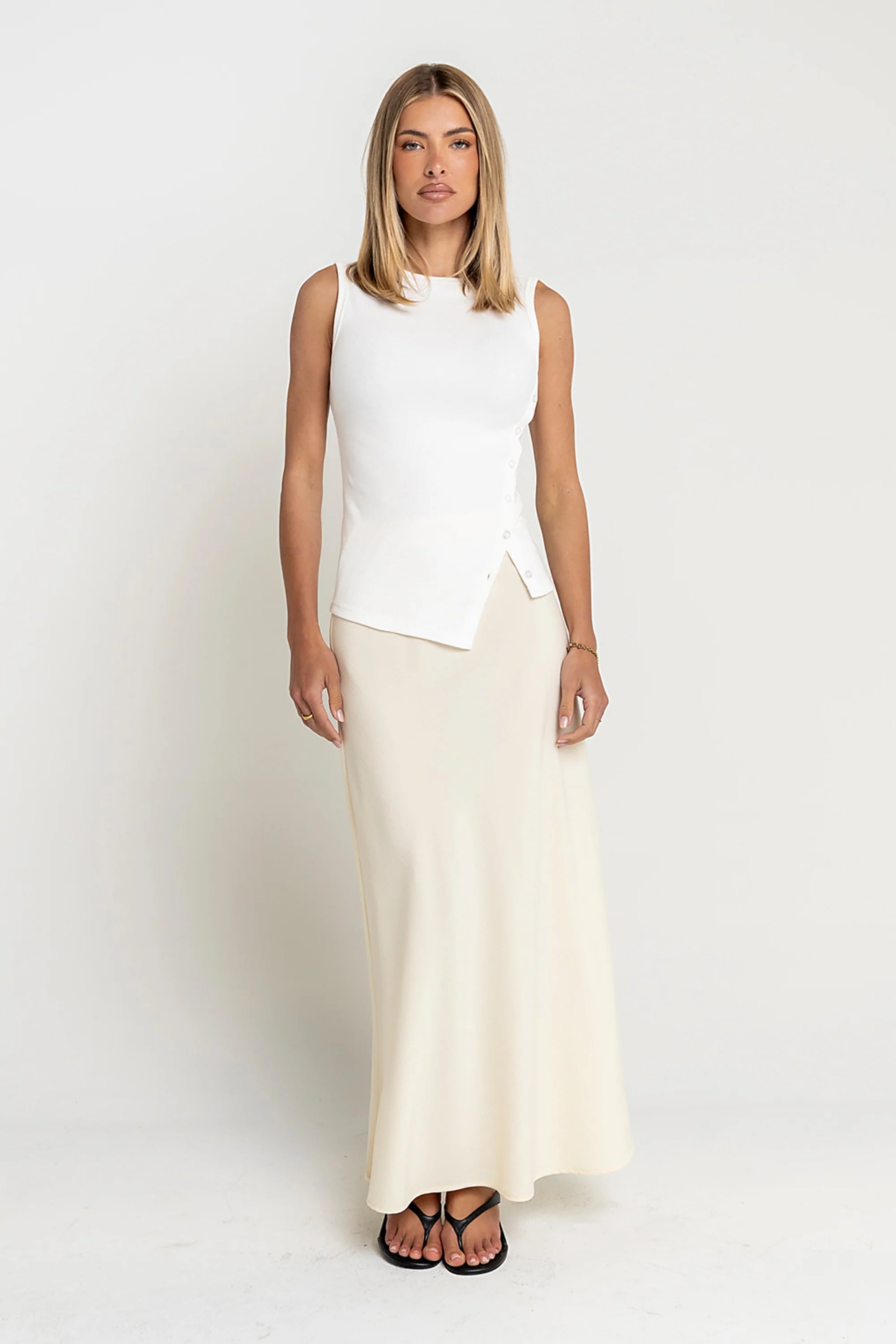 Ashlyn Textured Maxi Skirt in Natural