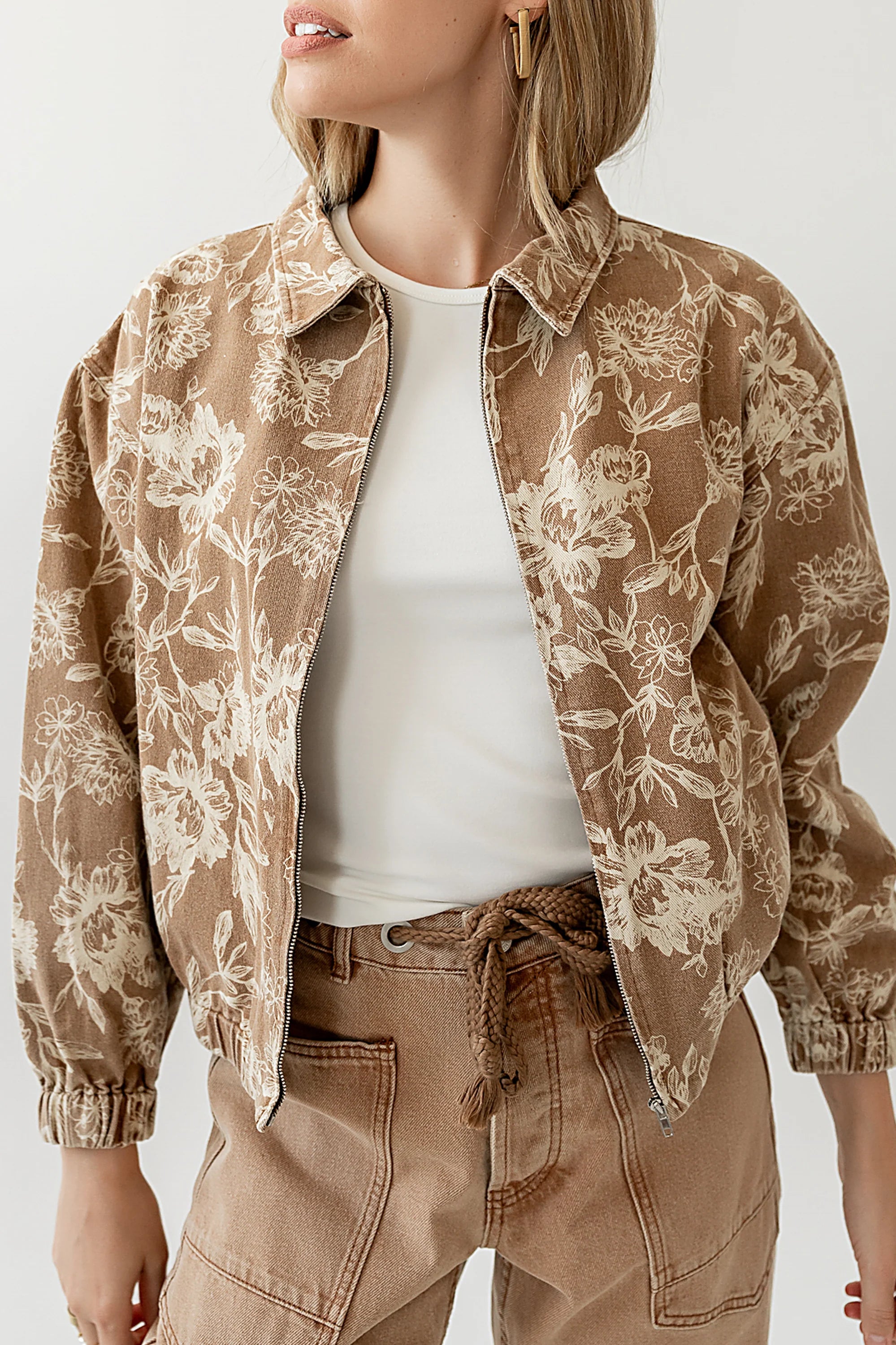 Kellie Floral Bomber Jacket in Camel FINAL SALE