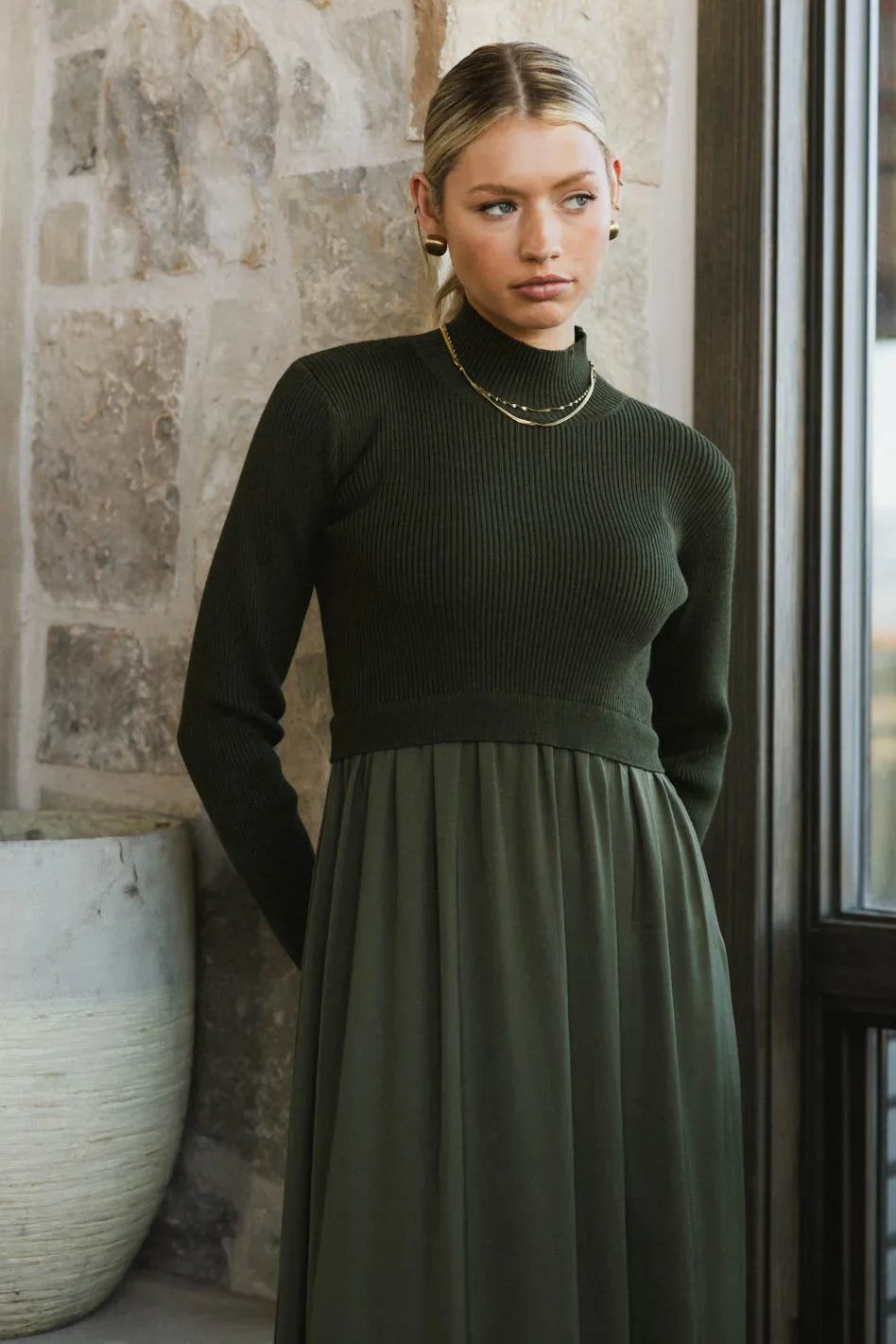 Zeda Midi Dress in Olive FINAL SALE