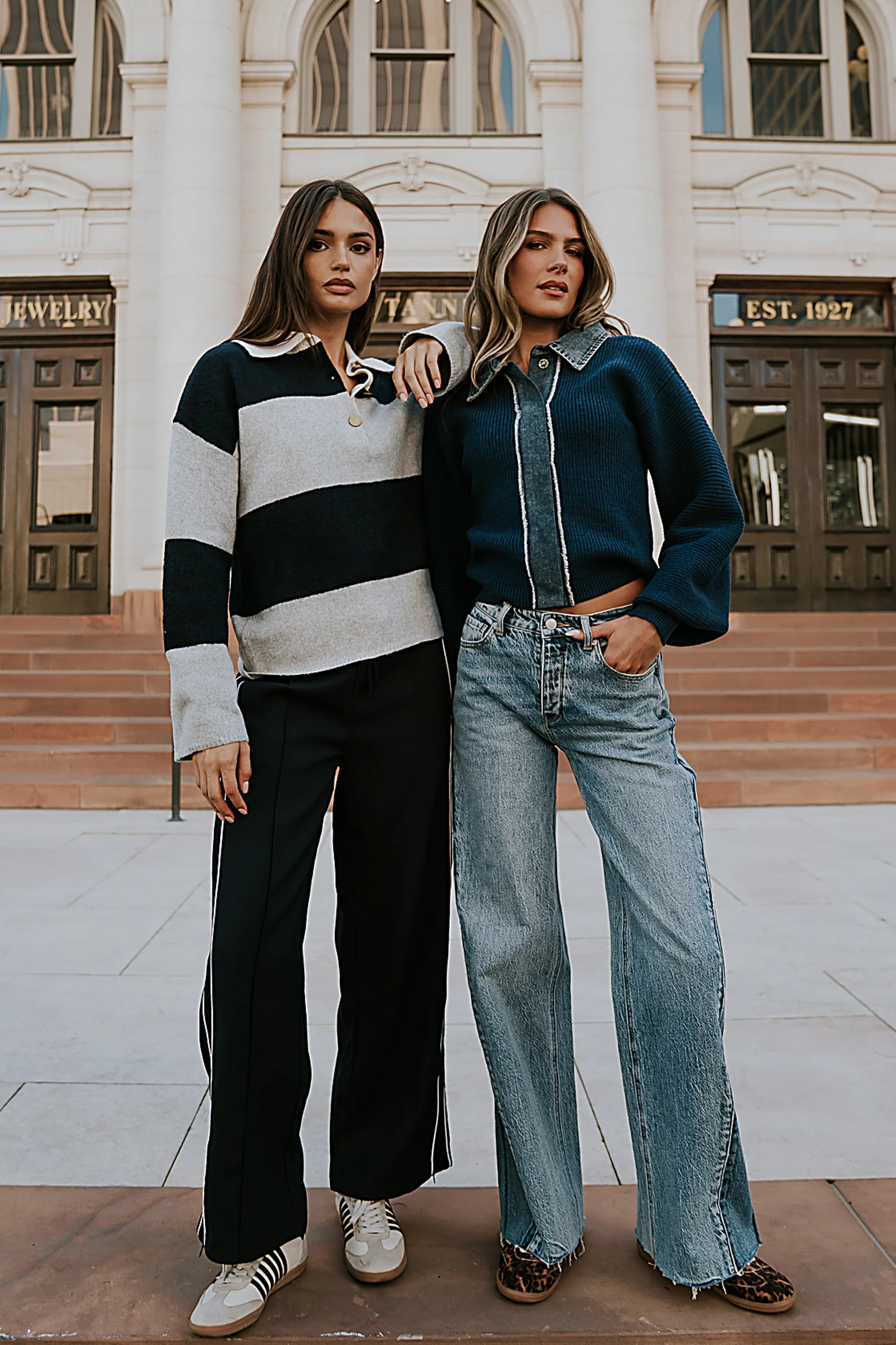 Emily Striped Wide Leg Pants in Navy