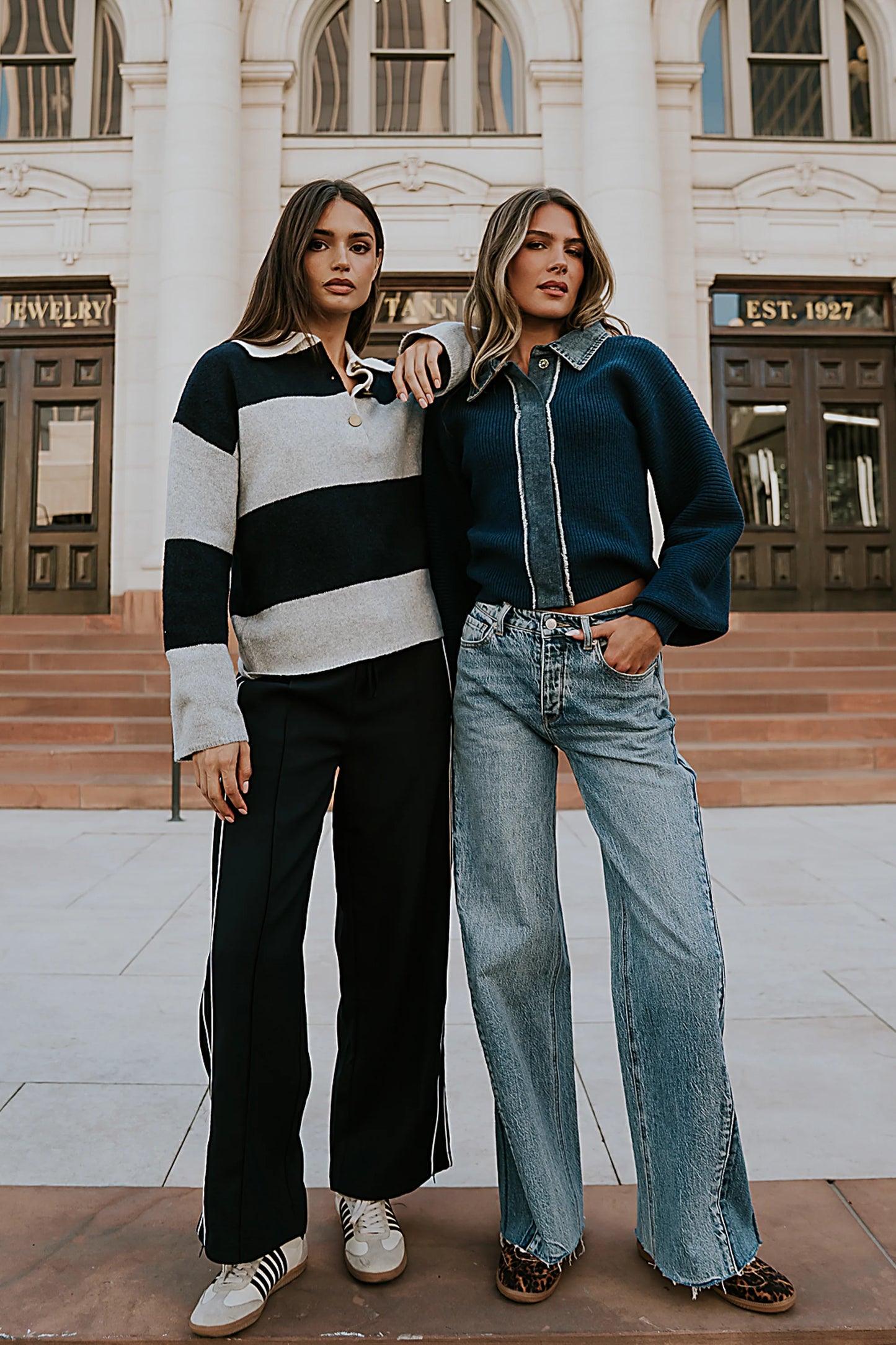 Emily Striped Wide Leg Pants in Navy