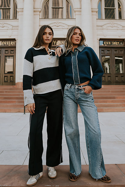 Emily Striped Wide Leg Pants in Navy