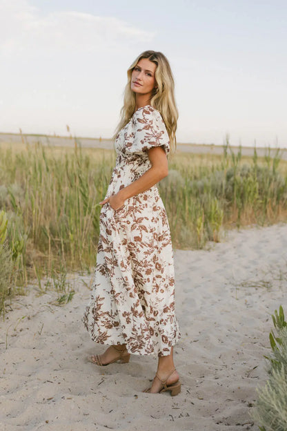 Dorothea Floral Midi Dress in Mocha FINAL SALE