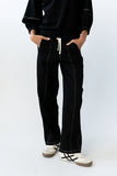Malinda Mixed Media Baggy Pants in Black FINAL SALE