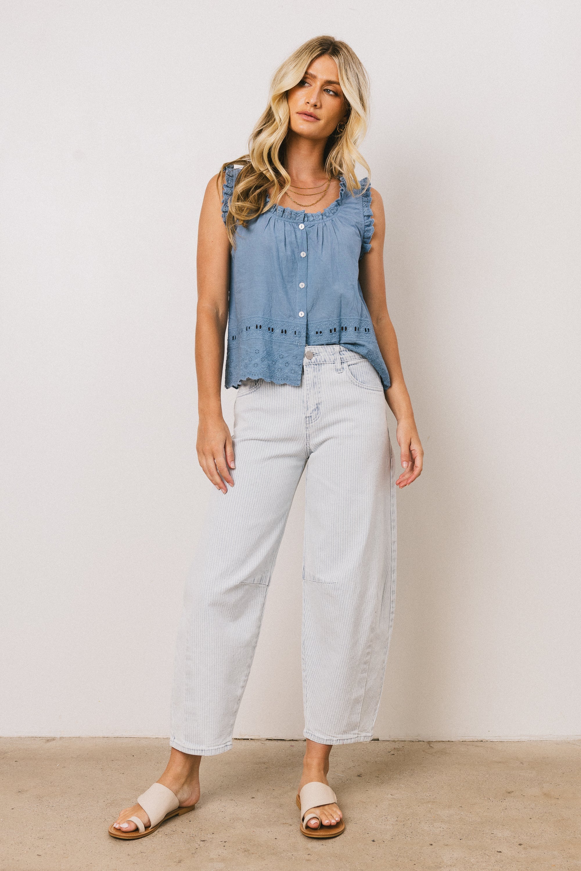 Dorian Embroidered Blouse in Denim FINAL SALE