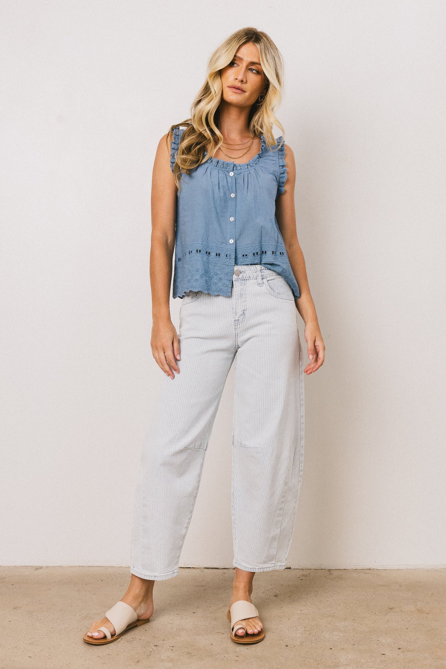 Dorian Embroidered Blouse in Denim FINAL SALE