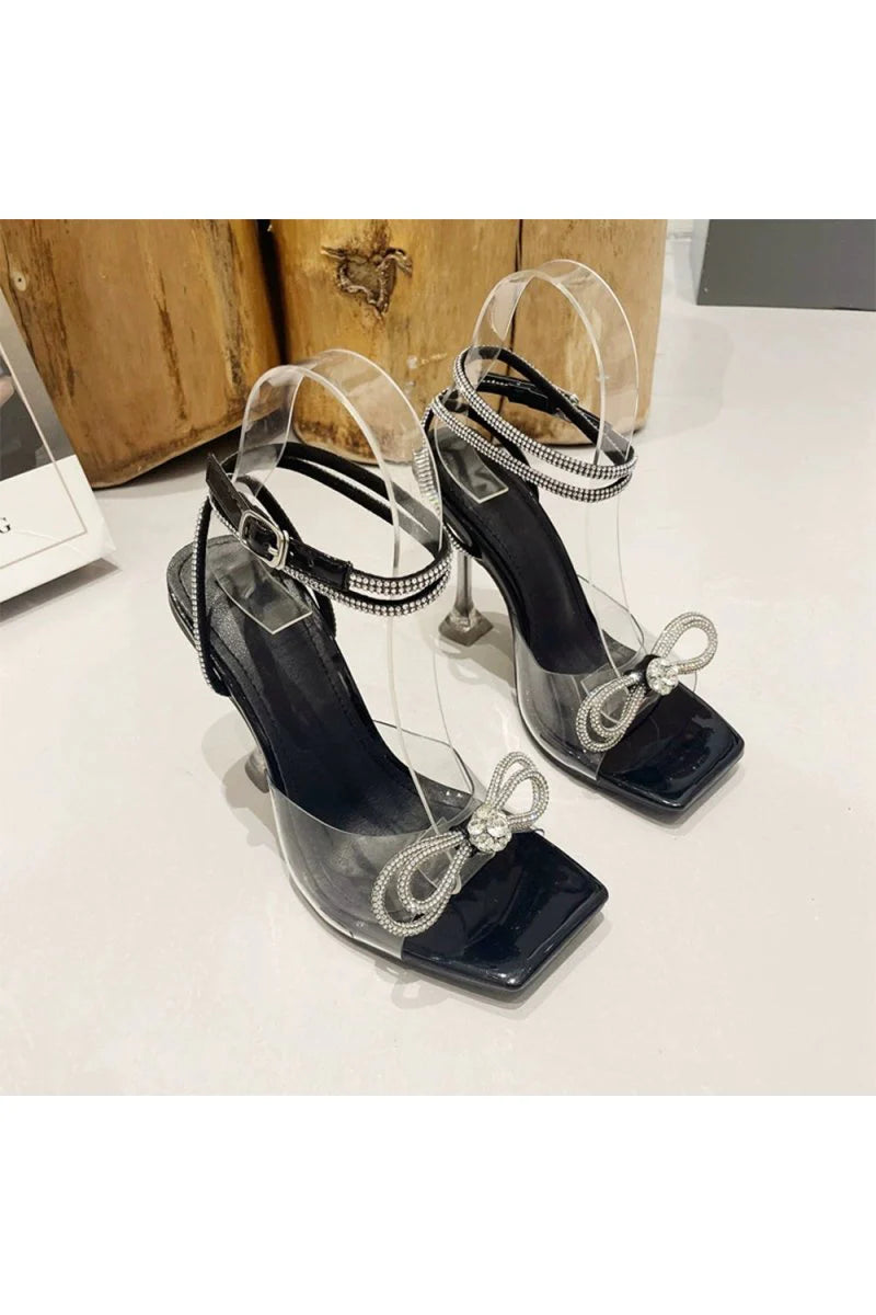 Crystal Embellished Transparent Strappy Stiletto Heels