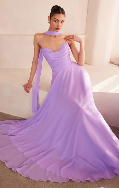 Ella Gown A line Strapless Chiffon Dress With Scarf