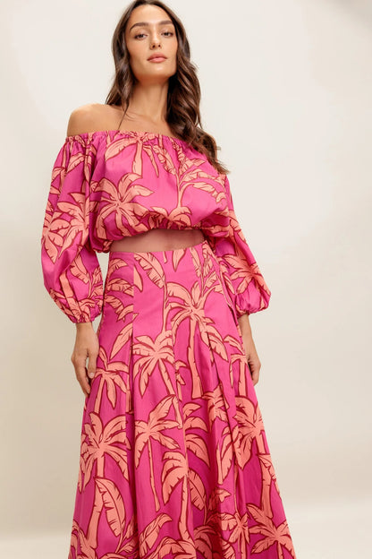 Staci Off Shoulder Top Circle Midi Skirt Set