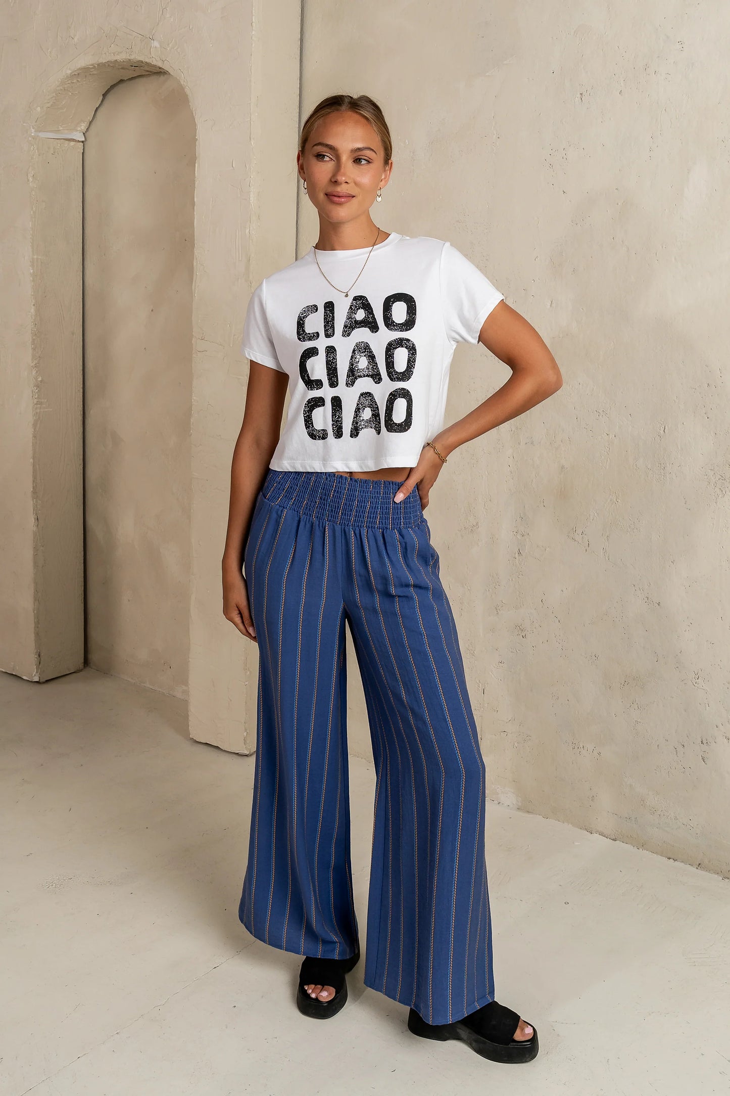 Emery Striped Wide Leg Pants in Indigo FINAL SALE