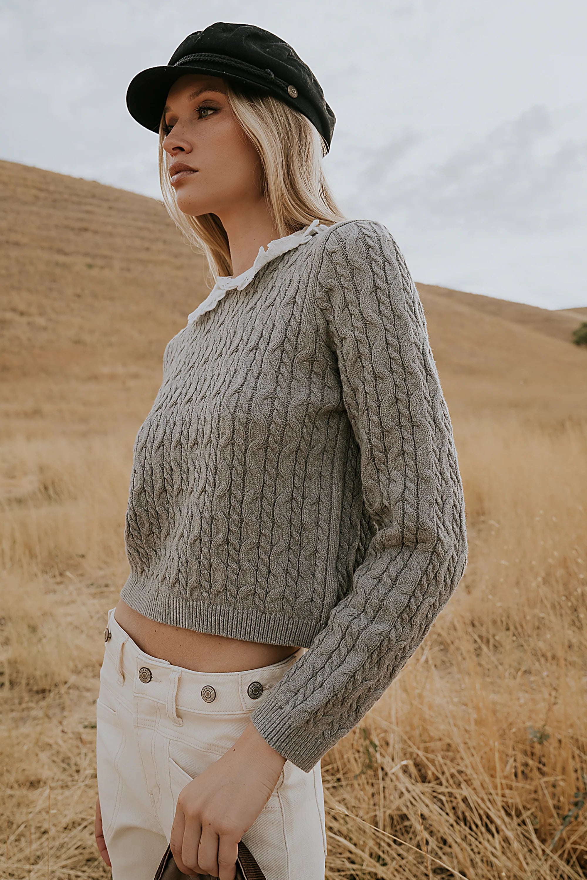 Hayley Collared Sweater in Grey FINAL SALE