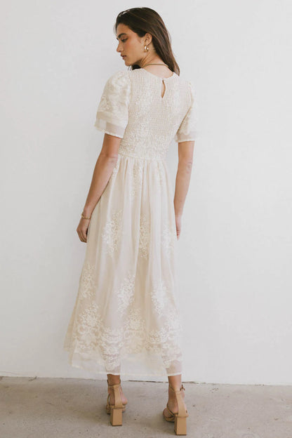 Alora Embroidered Dress in Champagne FINAL SALE