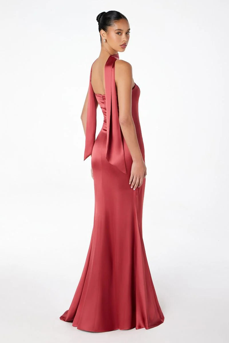 Brynn Maxi Dress Strapless Fitted Satin Dress With Scarf