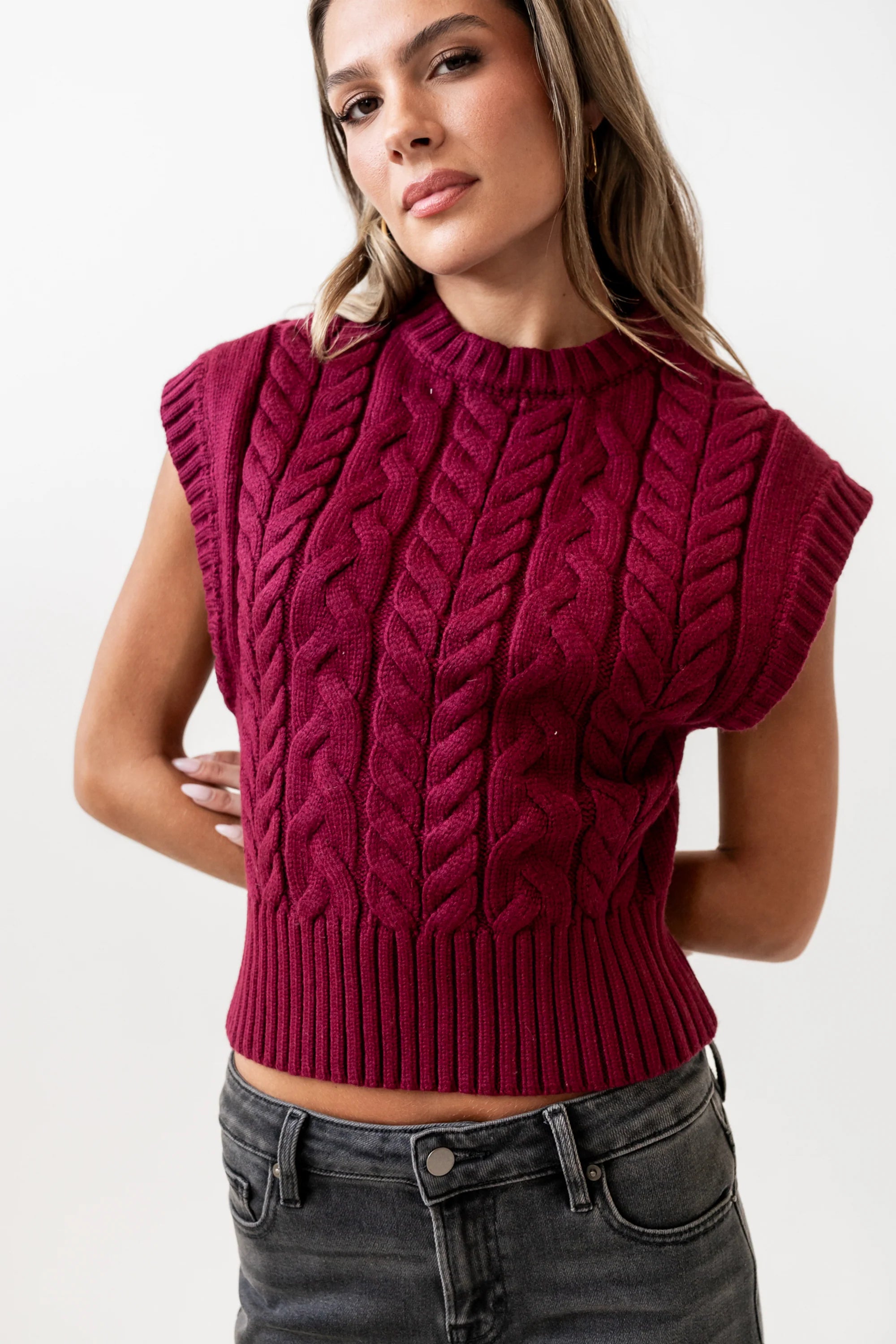 Lennie Cable Knit Top in Burgundy FINAL SALE