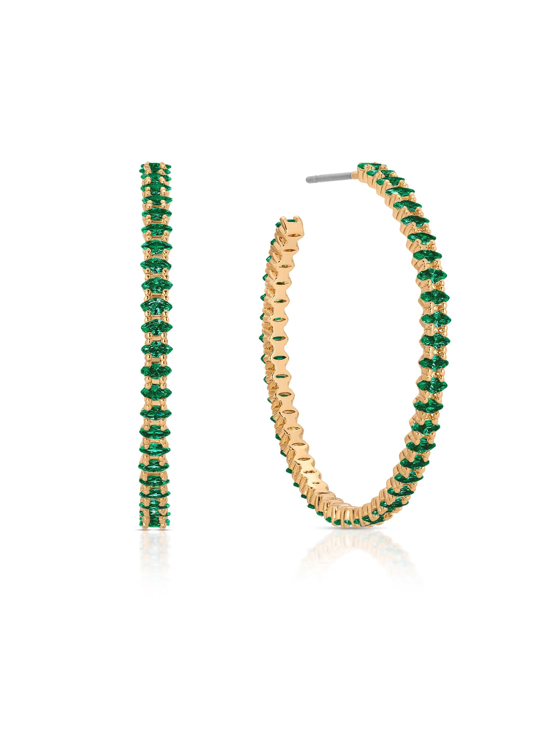 Emerald Crystal Marquise Hoops