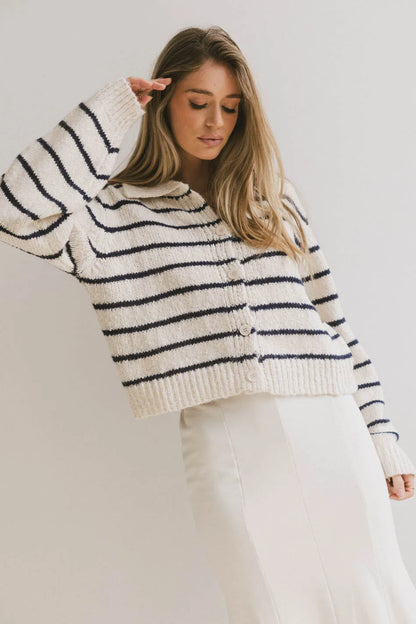 Dolly Striped Knit Cardigan in Navy FINAL SALE