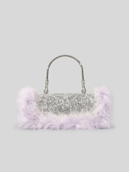 Womens Furry Rhionestones Evening Clutch Bags