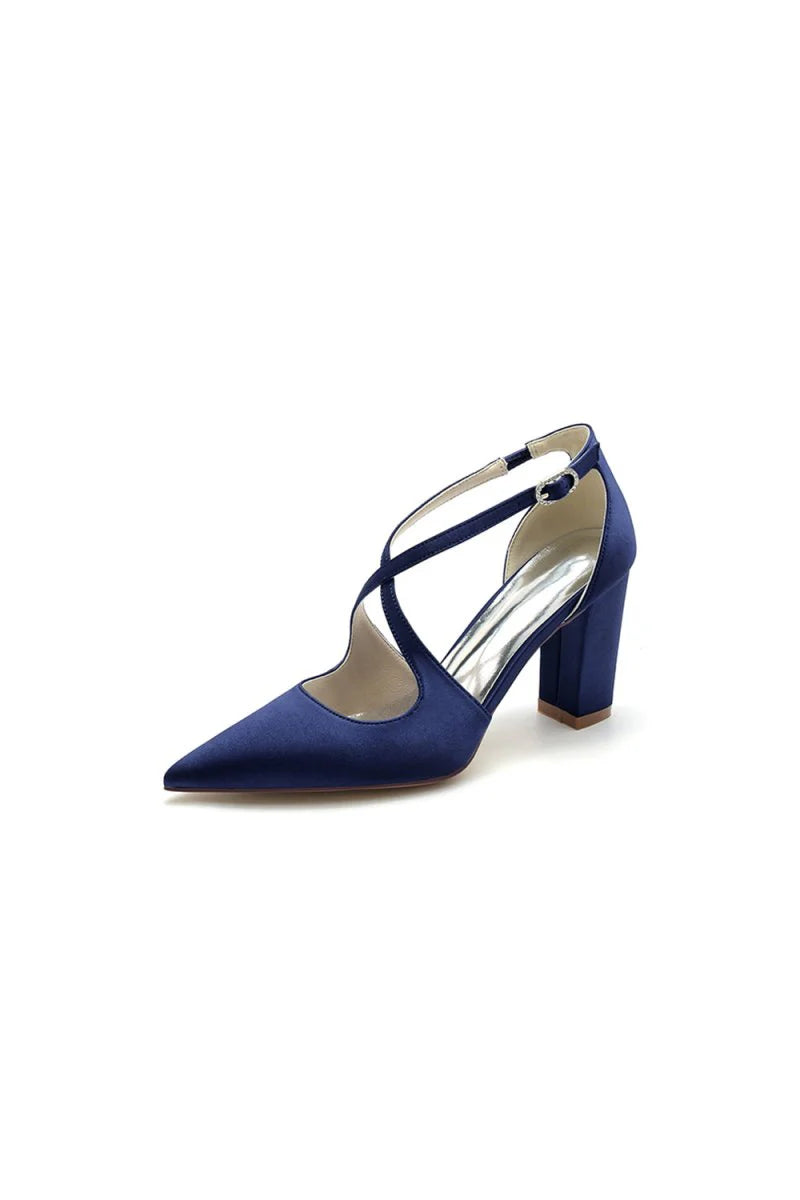 Black Satin Pump with Cross Strap Design