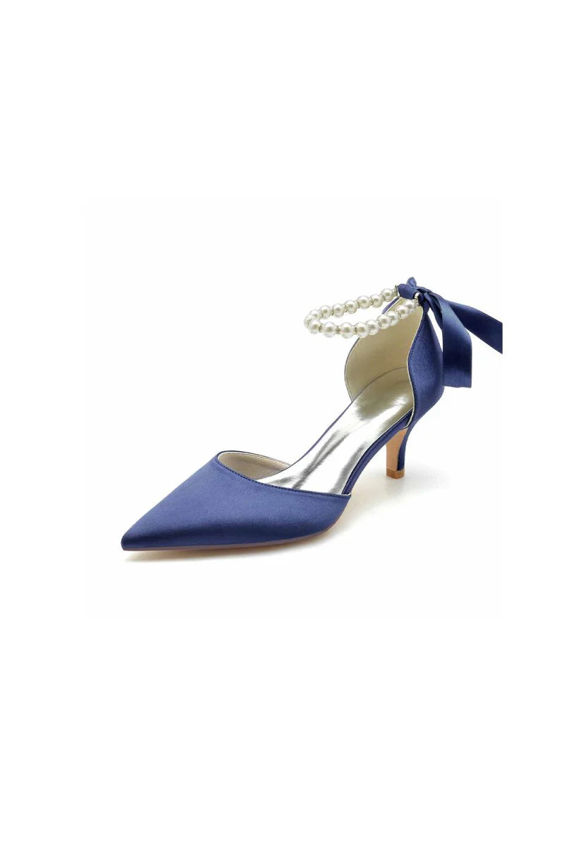 Pointed Toe Ribbons Faux Pearl Pumps