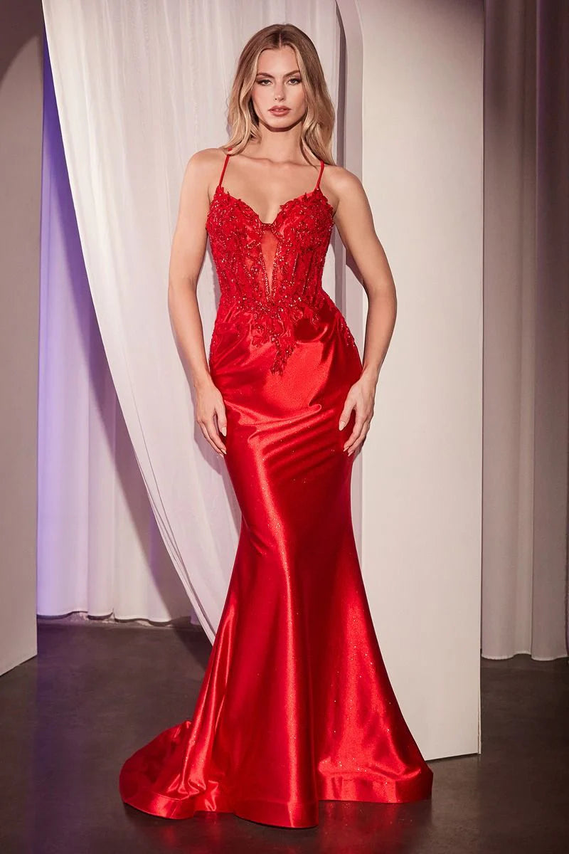 CLAIRE GOWN EMBELLISHED LACE SATIN FITTED GOWN