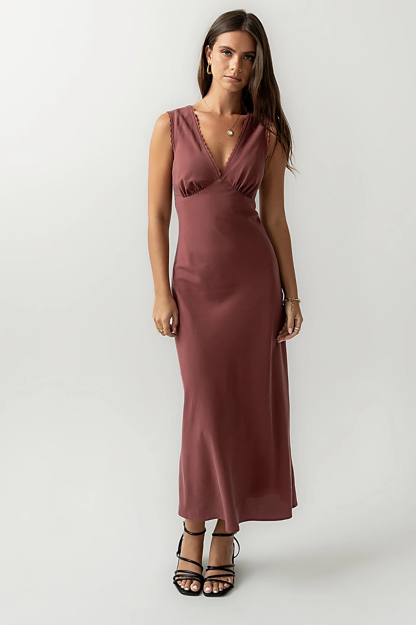 Hailey Lace Trim Maxi Dress in Marsala FINAL SALE