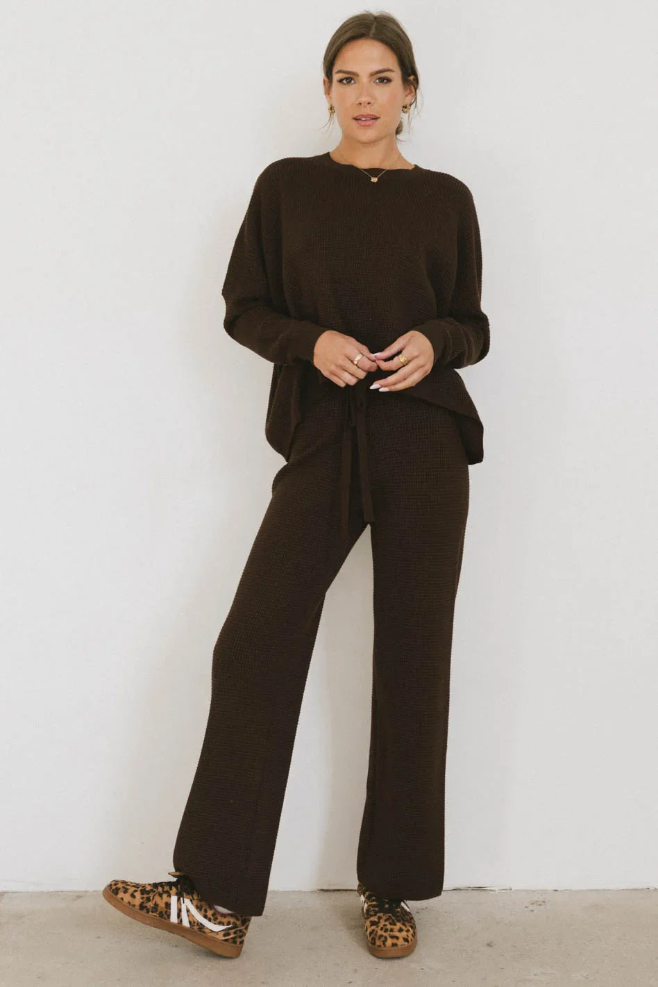 Jesse Waffle Knit Top in Brown FINAL SALE