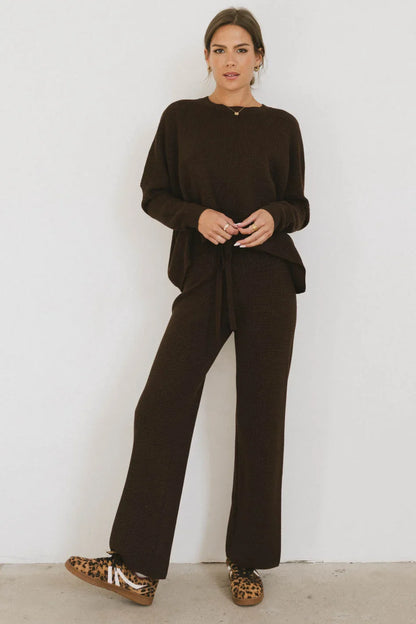 Jesse Waffle Knit Top in Brown FINAL SALE