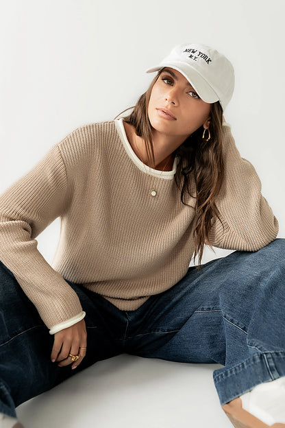 Mandy Contrast Sweater in Tan FINAL SALE