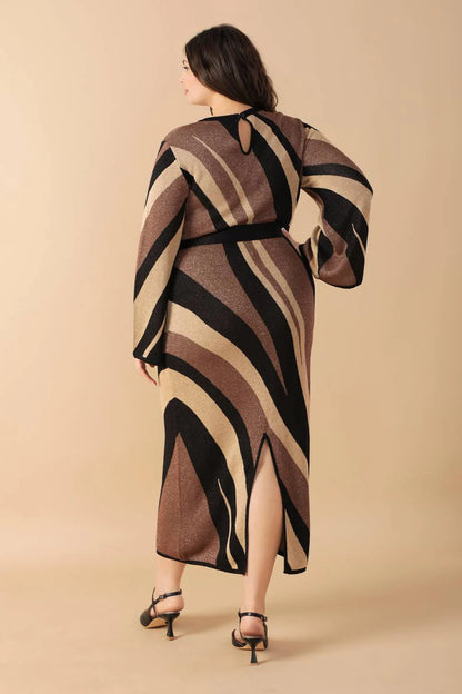 PUT ON A SMILE BROWN MIDI SWEATER DRESS